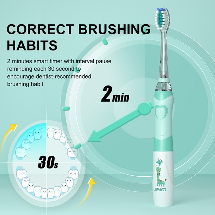 Giraffe children's sonic electric toothbrush (3-12 years old), children's soft bristle brush head (battery type)