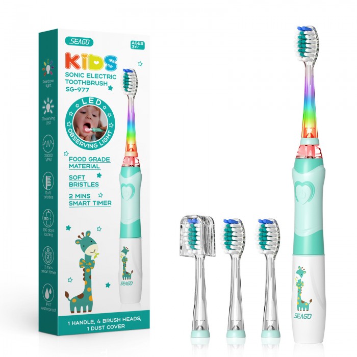 Giraffe children's sonic electric toothbrush (3-12 years old), children's soft bristle brush head (battery type)