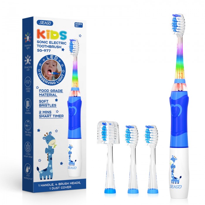 Giraffe children's sonic electric toothbrush (3-12 years old), children's soft bristle brush head (battery type)
