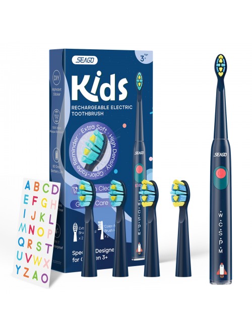 DIY map children's sonic electric toothbrush (3-12 years old) children's soft bristle brush head (USB rechargeable)