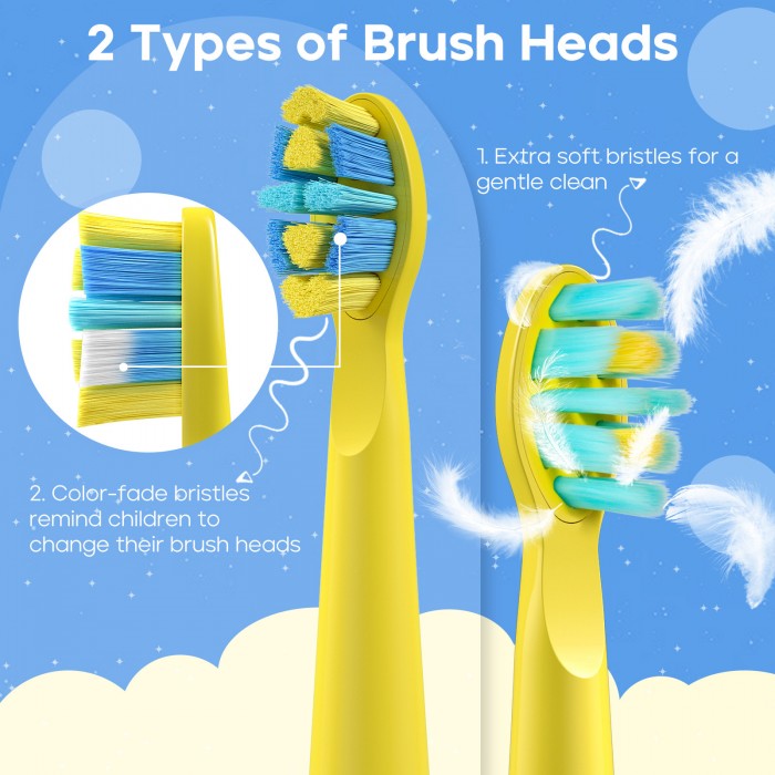 DIY map children's sonic electric toothbrush (3-12 years old) children's soft bristle brush head (USB rechargeable)