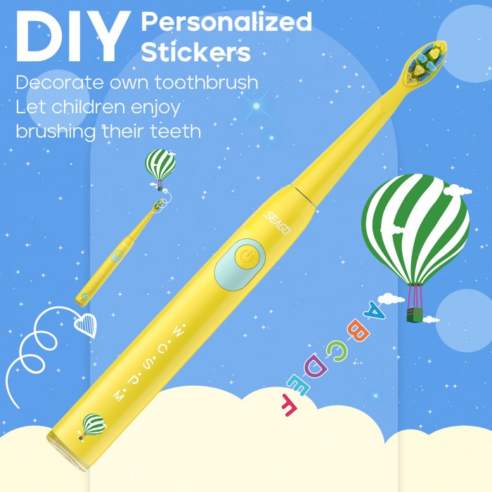 DIY map children's sonic electric toothbrush (3-12 years old) children's soft bristle brush head (USB rechargeable)