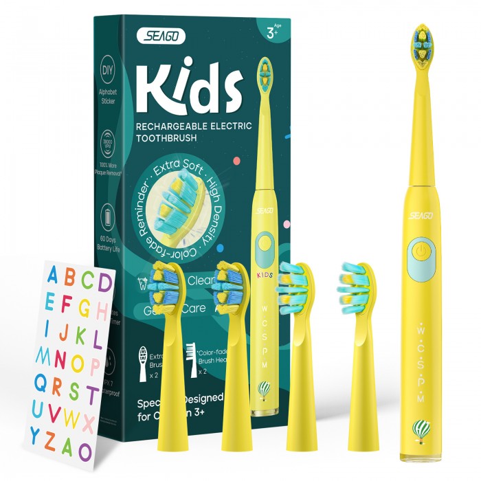 DIY map children's sonic electric toothbrush (3-12 years old) children's soft bristle brush head (USB rechargeable)