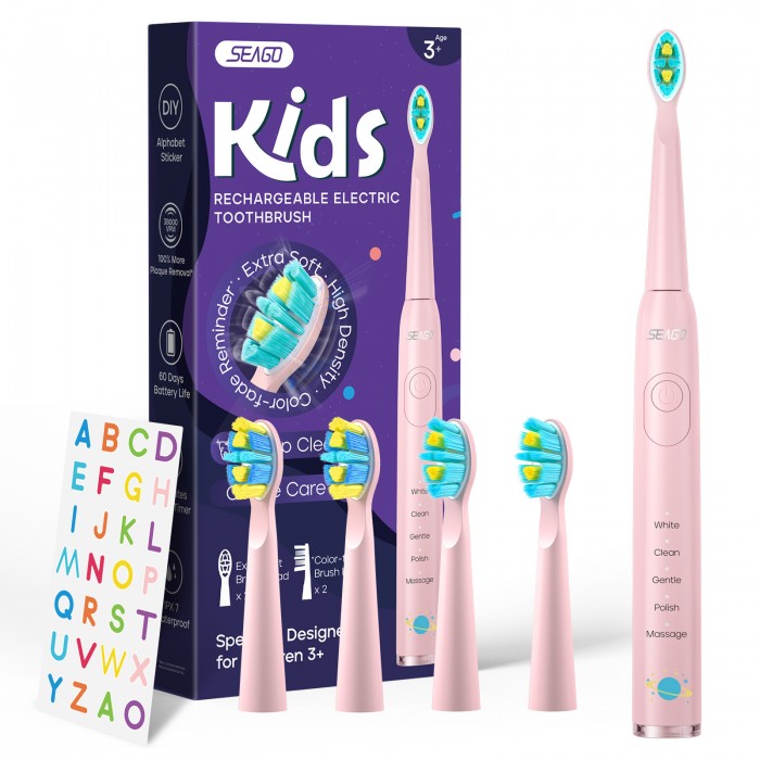DIY map children's sonic electric toothbrush (3-12 years old) children's soft bristle brush head (USB rechargeable)