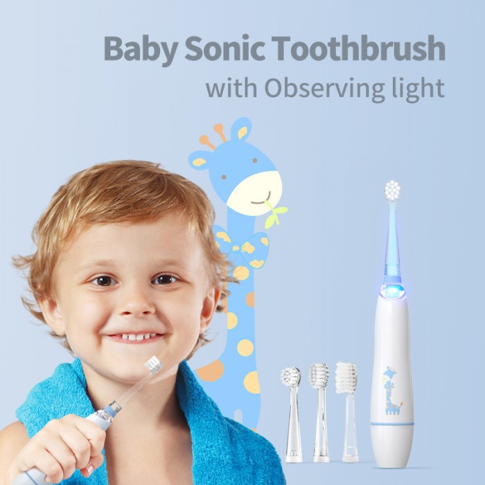 Penguin LED light children's sonic electric toothbrush (3-12 years old), children's soft bristle brush head (battery type)