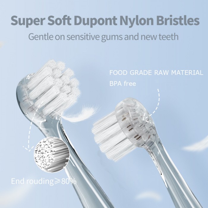 Penguin LED light children's sonic electric toothbrush (3-12 years old), children's soft bristle brush head (battery type)