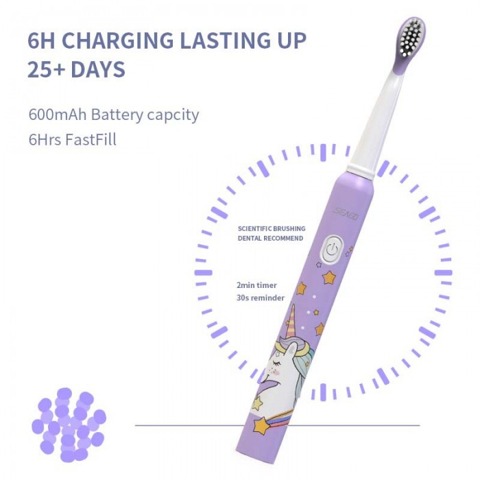 Children's Cartoon Sonic Toothbrush (3-12 years old) Smart Whitening Toothbrush (USB Rechargeable)