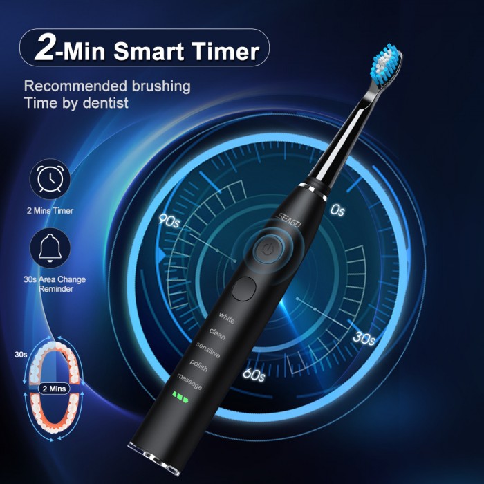 High-end, ultra-long battery life (50 days) sonic electric toothbrush for adults, IPX7 waterproof (USB charging)