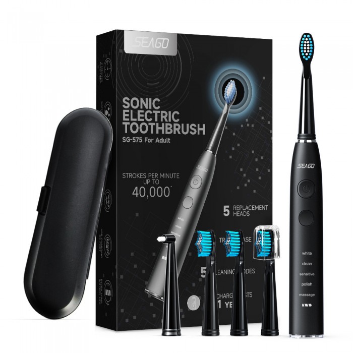 High-end, ultra-long battery life (50 days) sonic electric toothbrush for adults, IPX7 waterproof (USB charging)