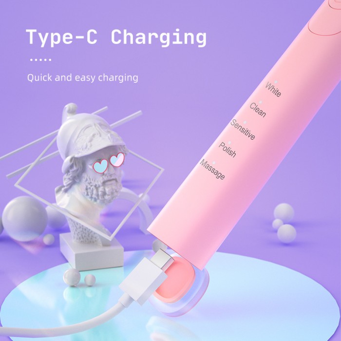 High-end adult sonic electric toothbrush, IPX7 waterproof, two-color optional (Type-C charging)