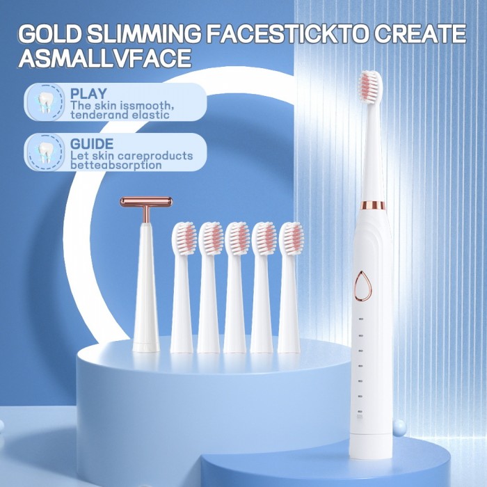 Three-in-one, six-speed adjustable soft-bristle electric toothbrush, suitable for men and women (USB rechargeable)