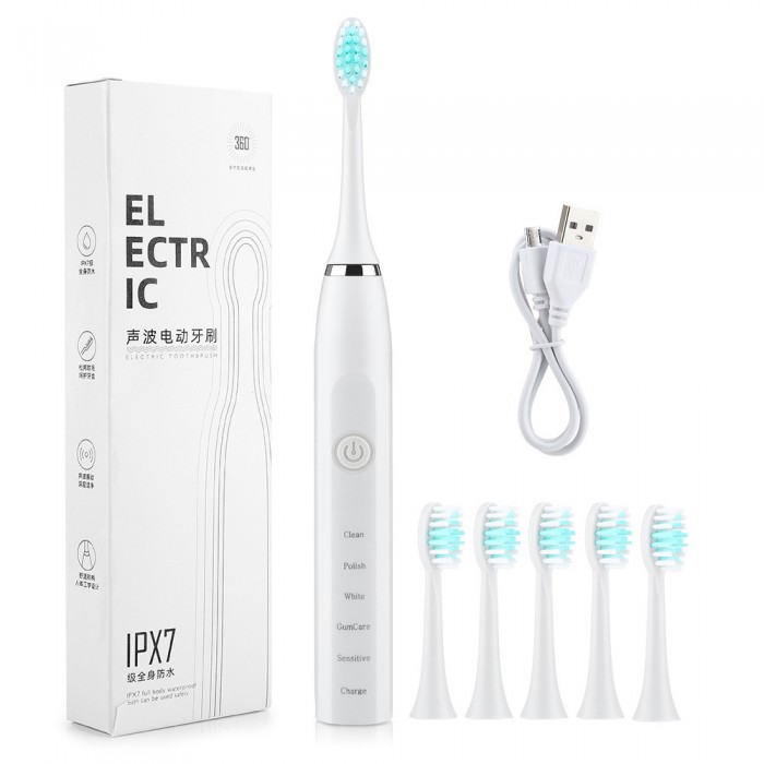 Five-speed adjustable soft-bristle electric toothbrush, suitable for men and women (USB rechargeable)