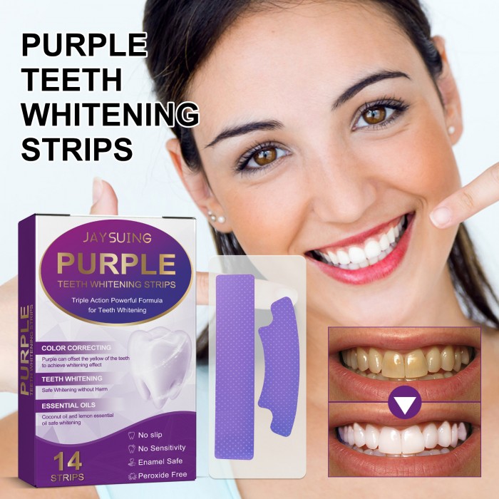 Purple natural whitening tooth strips (70 pieces in a value pack), natural plant extracts, whiten teeth quickly