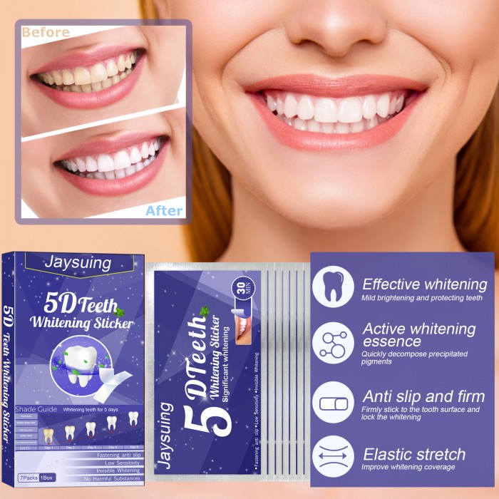 5D Whitening Teeth Strips (50 pieces in a value pack), whiten teeth quickly, remove yellowing and stains, and clean deeply